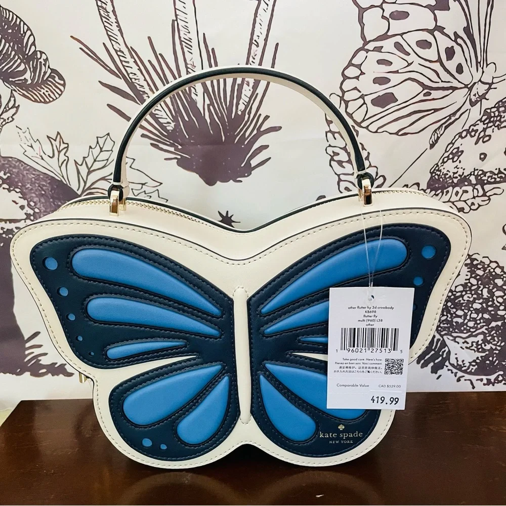 • NWT KATE SPADE FLUTTER FLY 3D BUTTERFLY CROSSBODY BLUE MULTI WHITE CARD HOLDER